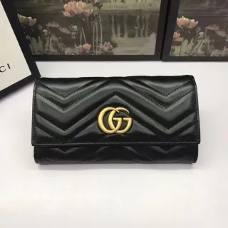 Gucci GG Marmont Quilted Chevron Black Long Wallet