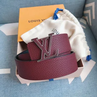 Louis Vuitton LV Initiales Burgundy Pebbled Leather Belt