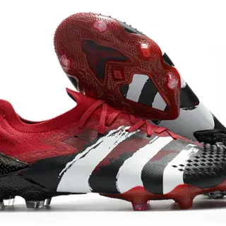 Adidas Red Black Knit Collar Asymmetric Lacing Firm-Ground Soccer Shoes
