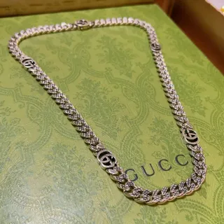 Gucci GG Marmont Silver Curb-Link Chain Interlocking G Logo Motifs Necklace