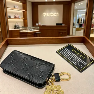 Gucci GG Monogram Black Gold Embossed Hardware Card Holder